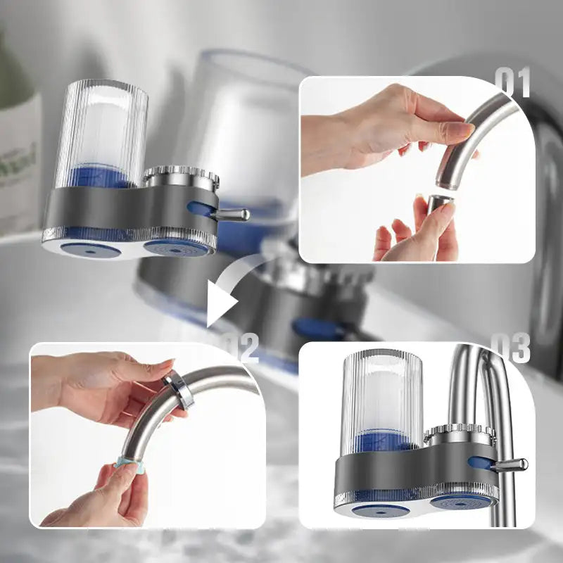 AquaCrystal Pro™ – Filtre à eau universel pour robinet avec cartouche remplaçable