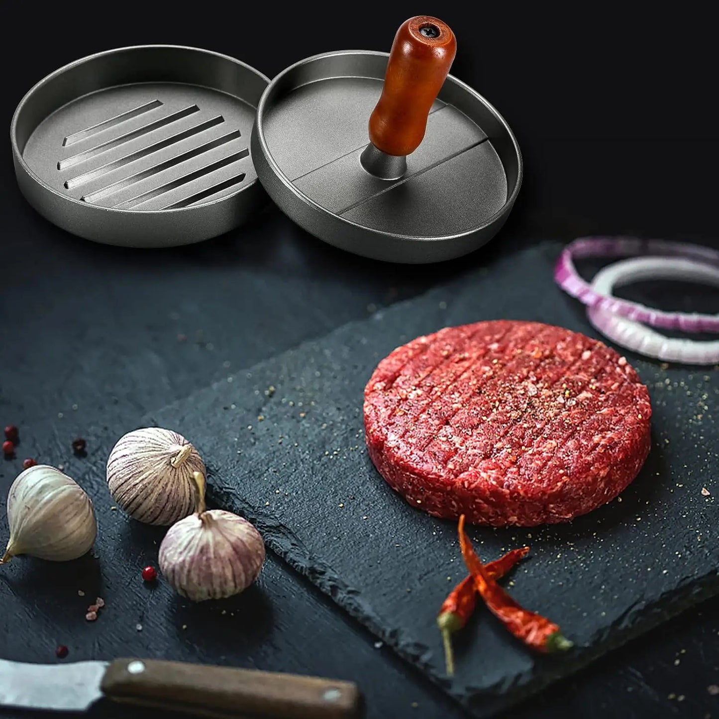 GrillMaster™ — La presse à hamburgers parfaite pour des steaks maison impeccables