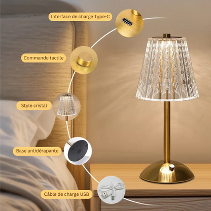 Éclat Cristal - Lampe de Table Luxueuse Sans Fil