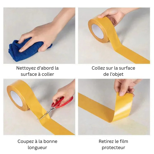 StickMax™ – Ruban Adhésif Double Face Ultra-Résistant en Maille de Tissu (10 m)